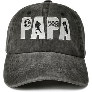 Unisex Black Washed Soccer Papa Embroidery Adjustable Size Classic Baseball Cap